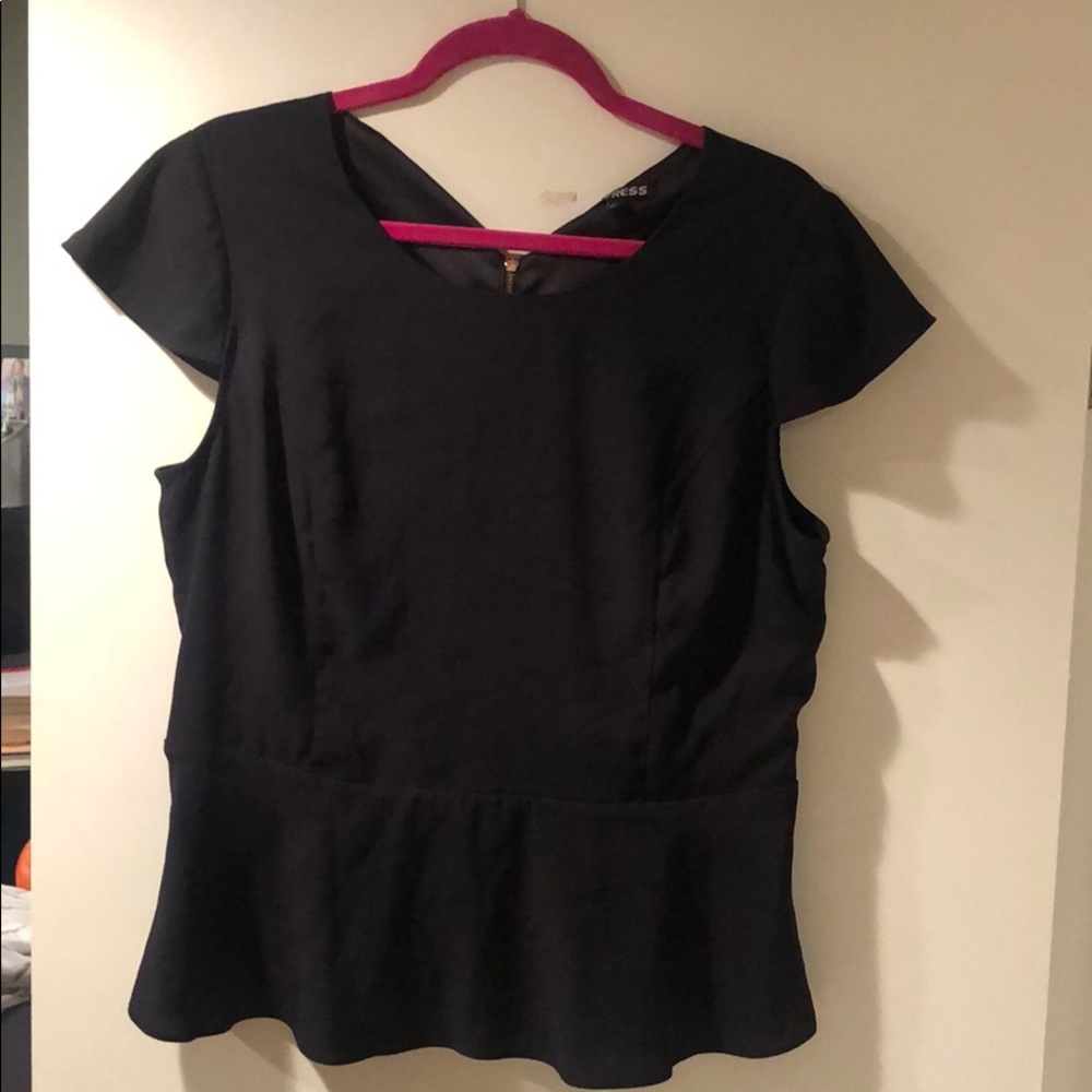 Navy Peplum top. Gold zipper